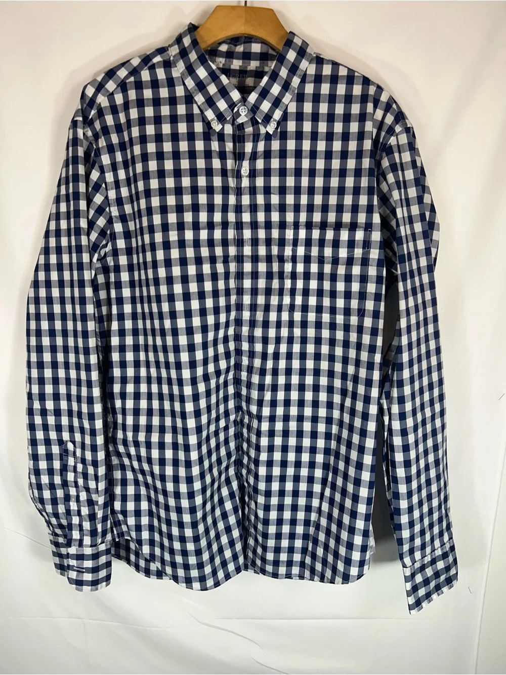J. Crew Navy and White Gingham Button-Down Shirt